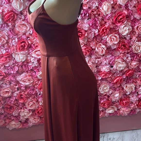 Bold Rust Slip Dress With Spaghetti Straps - Picture 4 of 6
